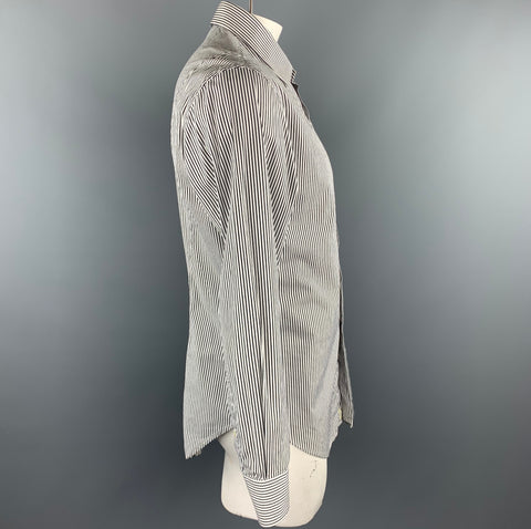 EMPORIO ARMANI Size L Black & White Stripe Cotton Button Up Long Sleeve Shirt