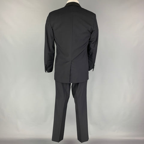 LANVIN Size 40 Regular Navy Black Wool Mohair Shawl Collar Suit