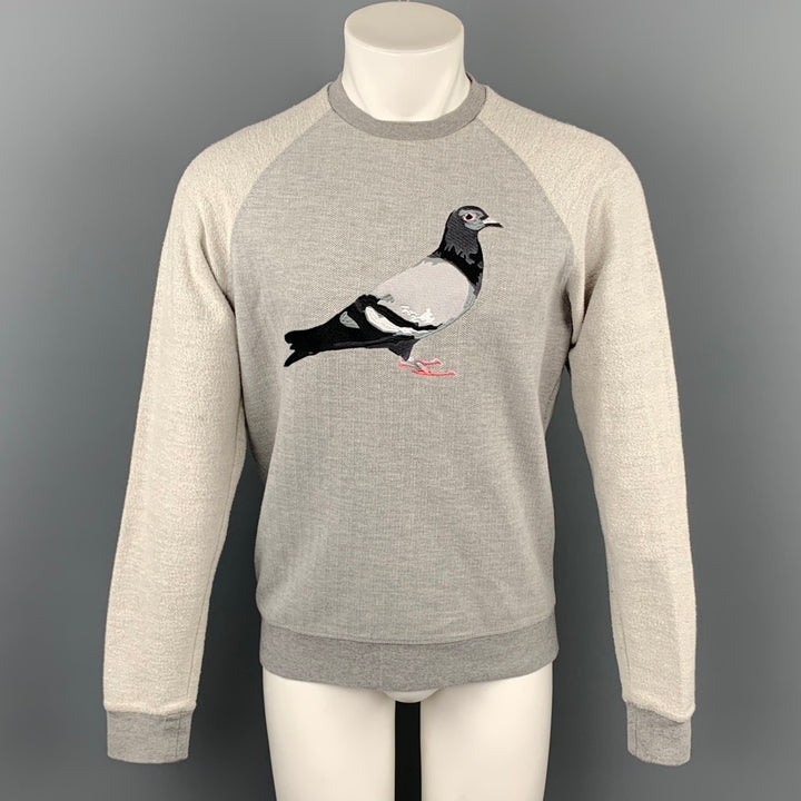 STAPLE Size S Grey Herringbone Embriodered Pigeon Cotton / Polyester Crew-Neck Sweatshirt