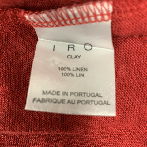 IRO Size XS Burgundy Distressed Linen Crew-Neck T-shirt
