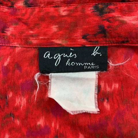 AGNES B. Size S Red Print Cotton Button Up Long Sleeve Shirt