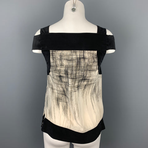MAEVE Taille 0 Blouse en soie à imprimé géométrique crème et noir