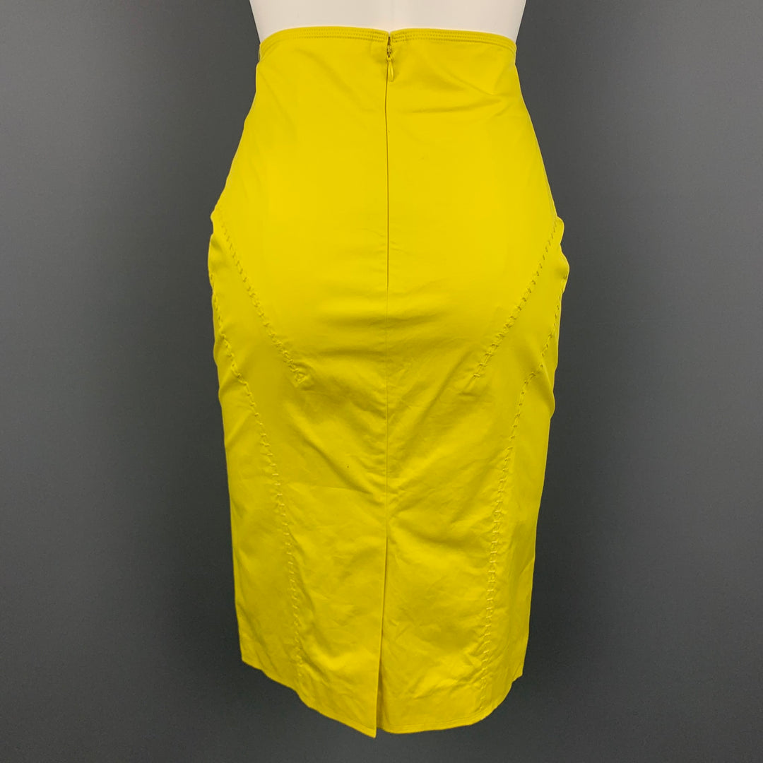 SALVATORE FERRAGAMO Size 2 Yellow Stitched Cotton Pencil Skirt