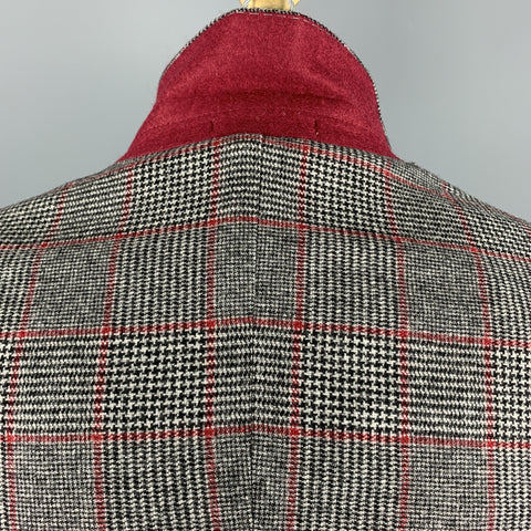 MICHAEL BASTIAN Size 36 Black & White Plaid Wool Peak Lapel Sport Coat