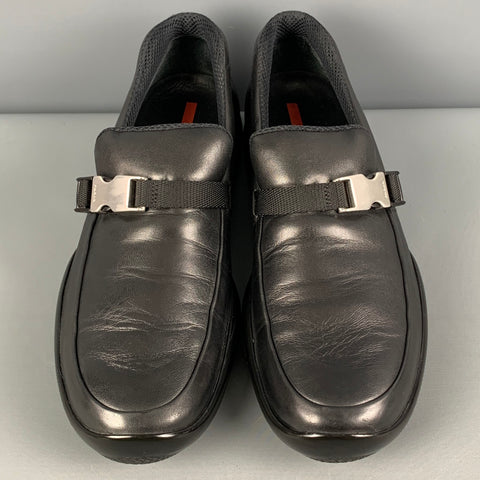 PRADA Size 9.5 Black Leather Slip On Loafers