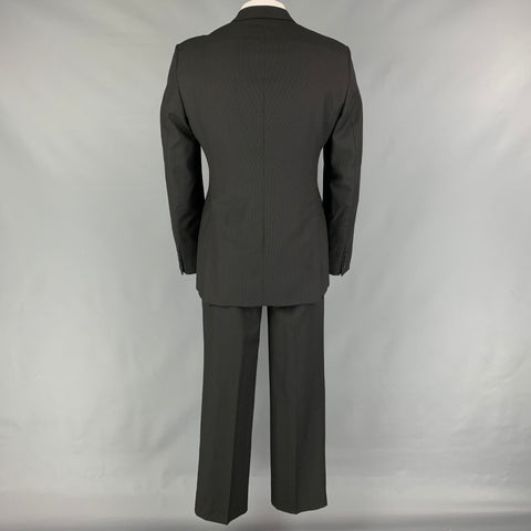 ARMANI COLLEZIONI Size 42 Long Black Pinstripe Wool Notch Lapel Suit
