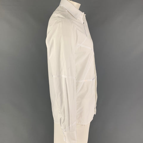 THOMAS PINK White Collection Size M White Stripe Cotton Hidden Placket Long Sleeve Shirt