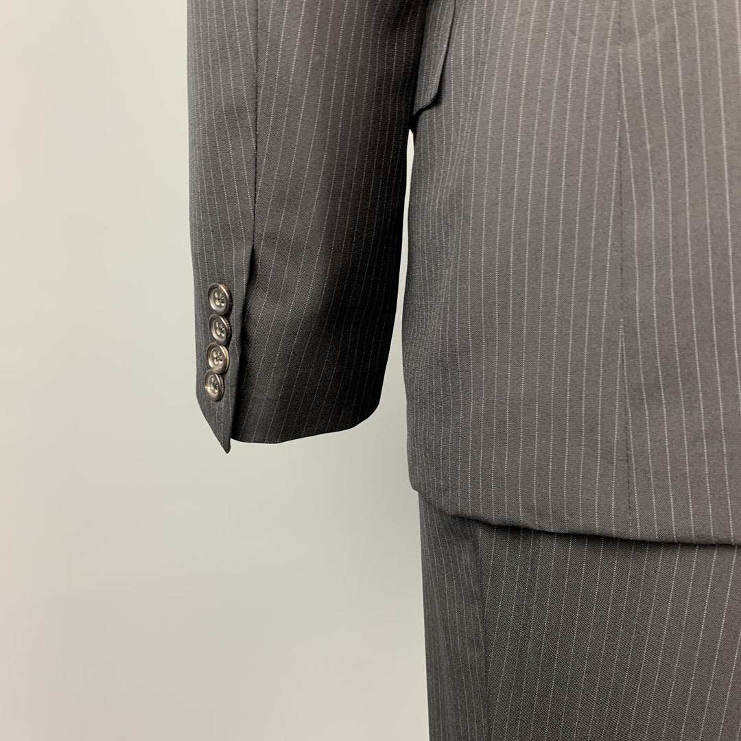 JIL SANDER Size 42 Long Black Stripe Wool Notch Lapel 3 Piece Suit