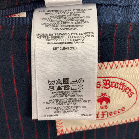 BROOKS BROTHERS Size 36 Navy Red Pinstripe Cotton Sport Coat