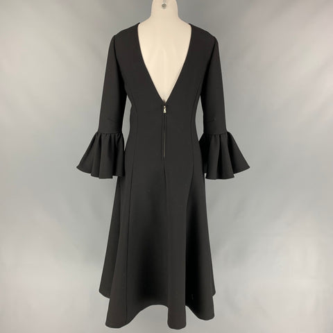 MARC JACOBS Fall 2019 Size 2 Black Wool Blend Deep V-Neck Ruffle Sleeve Dress
