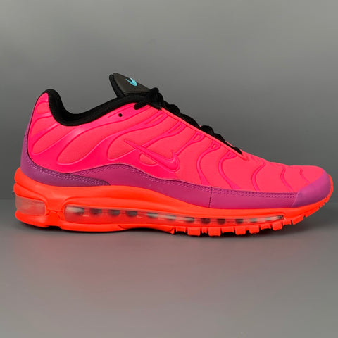 NIKE AIR MAX 97 PLUS Talla 9.5 Zapatillas de deporte con cordones de nailon con bloques de color rosa y naranja