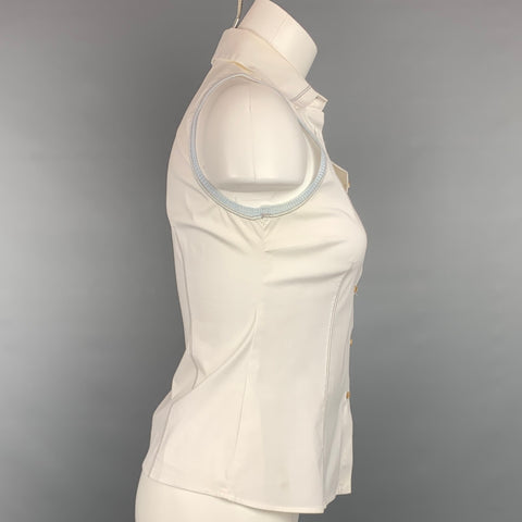 BRUNELLO CUCINELLI Size S White & Light Blue Sleeveless Blouse