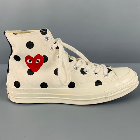 COMME des GARCONS PLAY Size 8.5 White Black Polka Dot Canvas High Top Sneakers