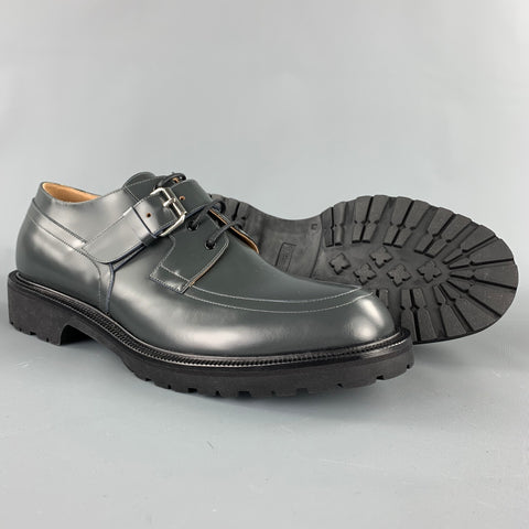 DRIES VAN NOTEN Size 12 Grey Leather Lace Up & Belt Shoes