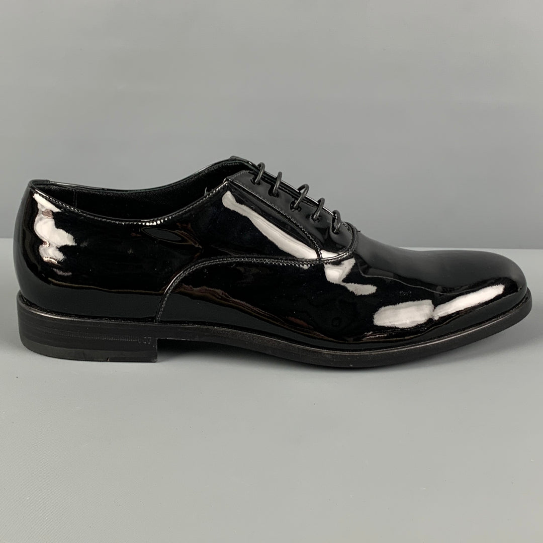 BRIONI Size 9 Black Patent Leather Lace Up Shoes