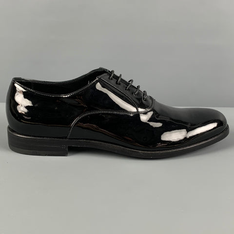 BRIONI Size 9 Black Patent Leather Lace Up Shoes