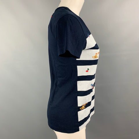 VIVIENNE WESTWOOD ANGLOMANIA Taille S T-shirt brodé en coton à rayures marine et blanc