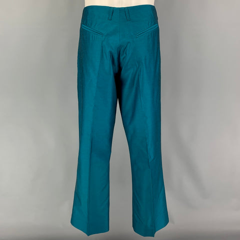 WILLIAM HUNT Savile Row Size 42 Teal Silk Peak Lapel Suit