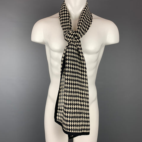 EMPORIO ARMANI Black & White Rhombus Wool / Silk Scarf