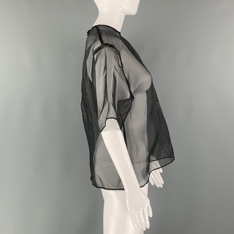 MSGM Size 8 Black Polyester See Through Short Sleeve Dress Top