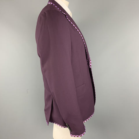 PAUL SMITH Size 44 Purple Wool Checkered Trim Notch Lapel Sport Coat