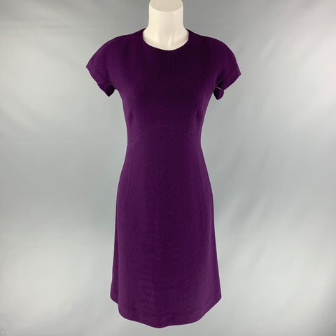 BOTTEGA VENETA Talla 6 Vestido acampanado liso de lana virgen morado