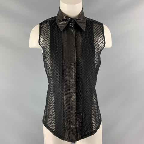 REED KRAKOFF Size 2 Black Silk &  Cotton Snake Skin Mixed Fabrics Blouse