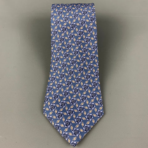 HERMES Blue Patterned Silk Tie