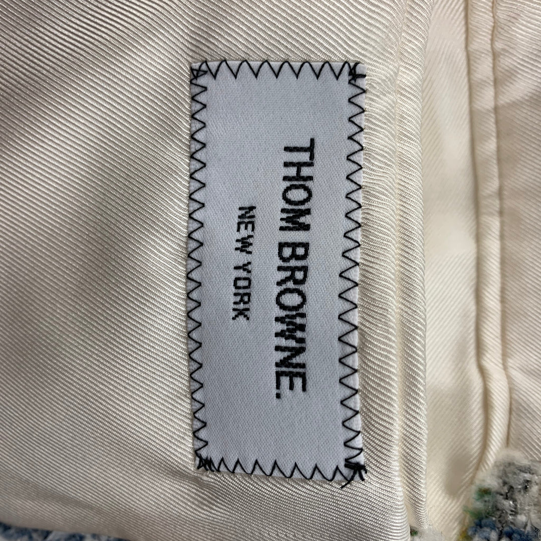 THOM BROWNE Size 4 White Multi-Color Textured Single breasted Coat