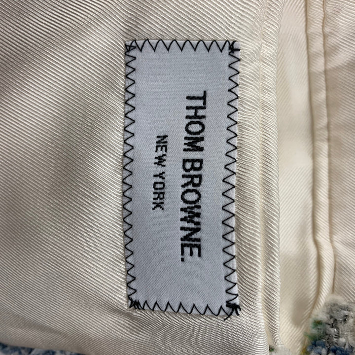THOM BROWNE Size 4 White Multi-Color Textured Single breasted Coat