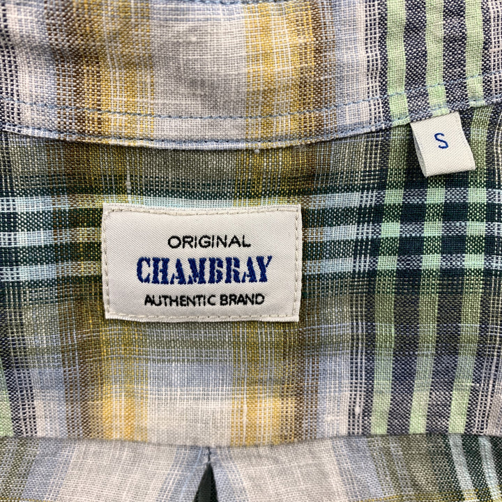 CHAMBRAY Size S Green Plaid Linen Button Down Short Sleeve Shirt