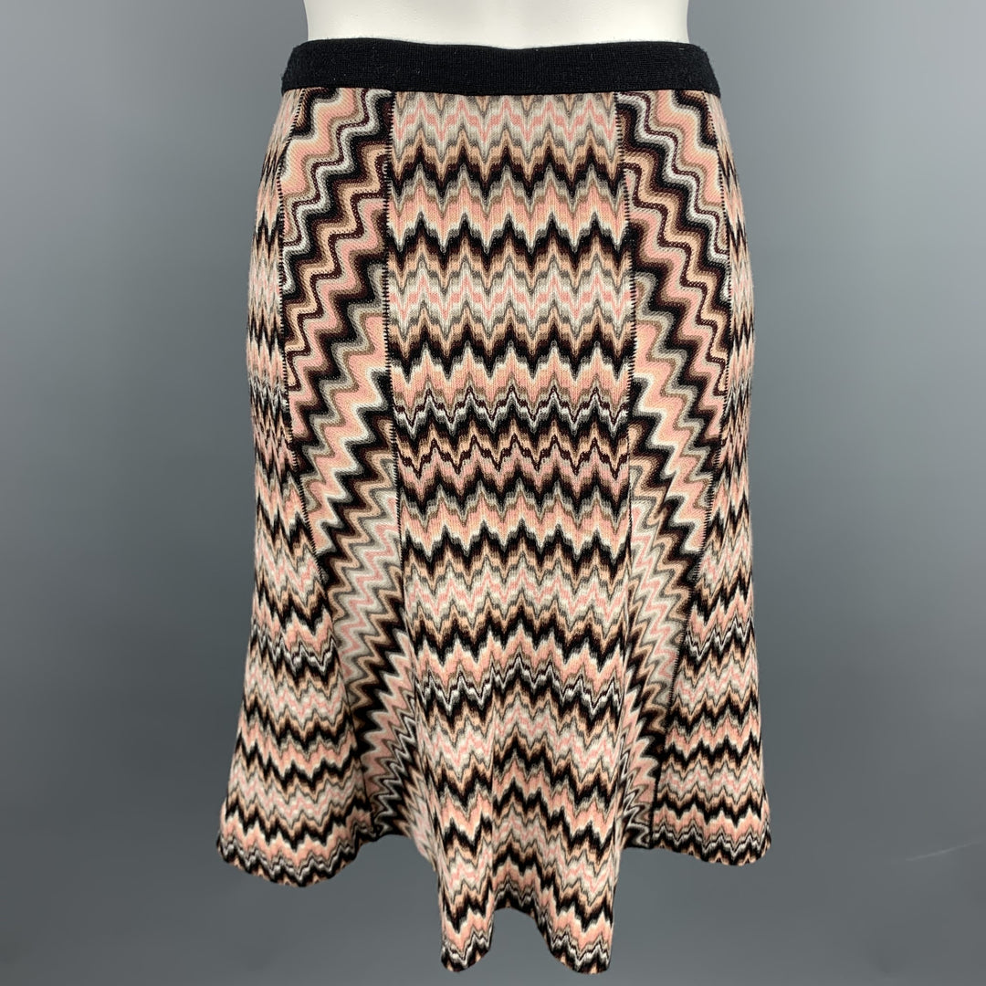 MISSONI Size 6 Pink Knitted Zig Zag Wool Blend A-Line Skirt