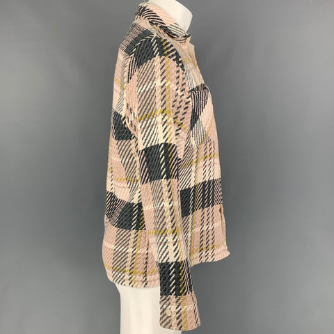 WAX Size S Pink Grey Plaid Cotton Blend Long Sleeve Shirt