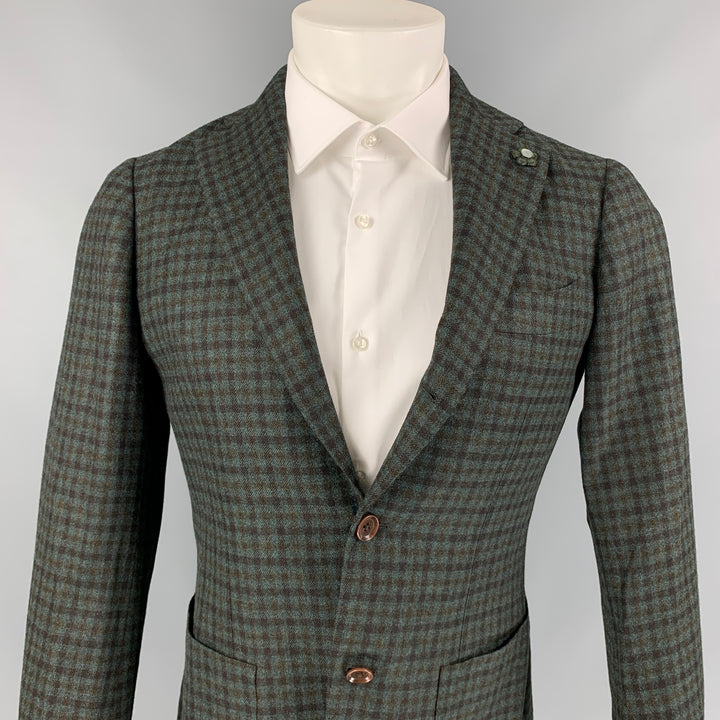 BRILLA Size 34 Blue & Brown Checkered Flannel Sport Coat