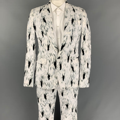 MOSCHINO COUTURE Otoño 2015 Talla 40 Regular Traje con solapa de muesca en algodón / viscosa con estampado blanco y negro