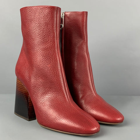 MAISON MARTIN MARGIELA Talla 6 Botas de tacón grueso de cuero rojo con grano de guijarro