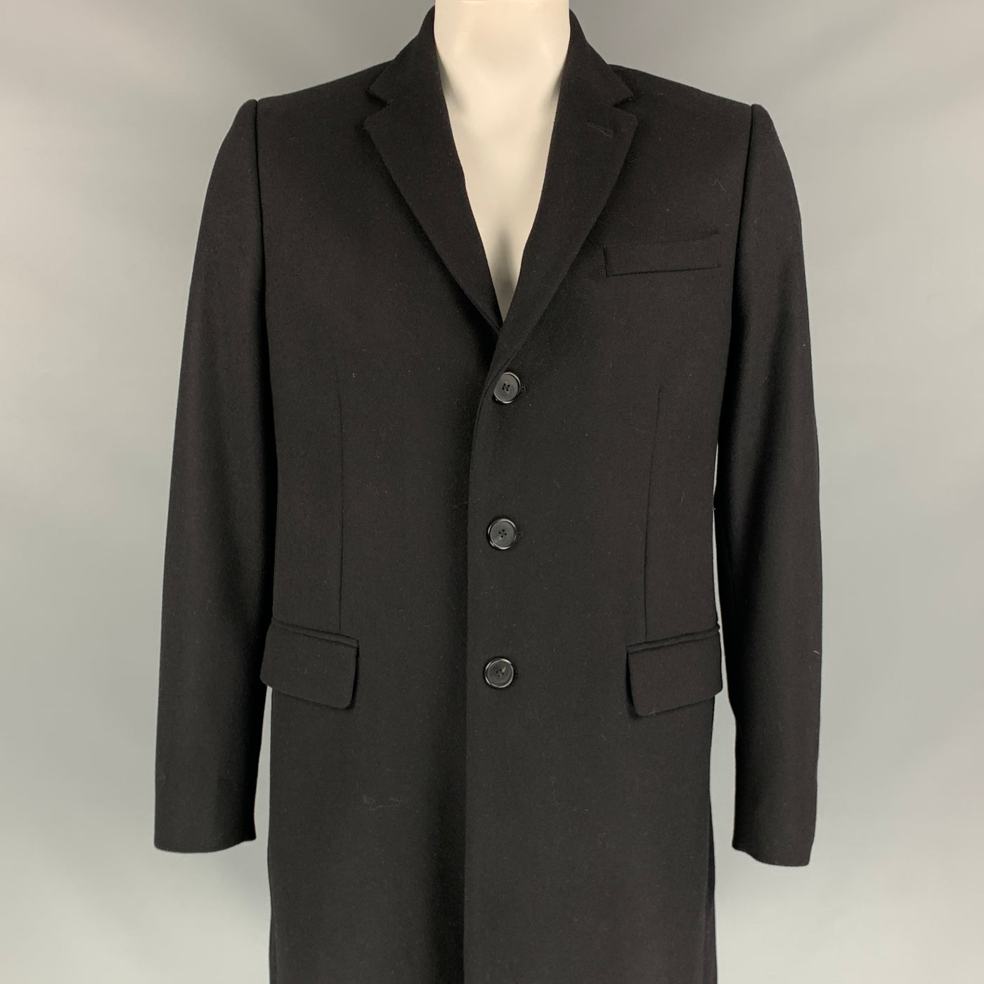 GIVENCHY Size 42 Black Wool Blend Notch Lapel Coat