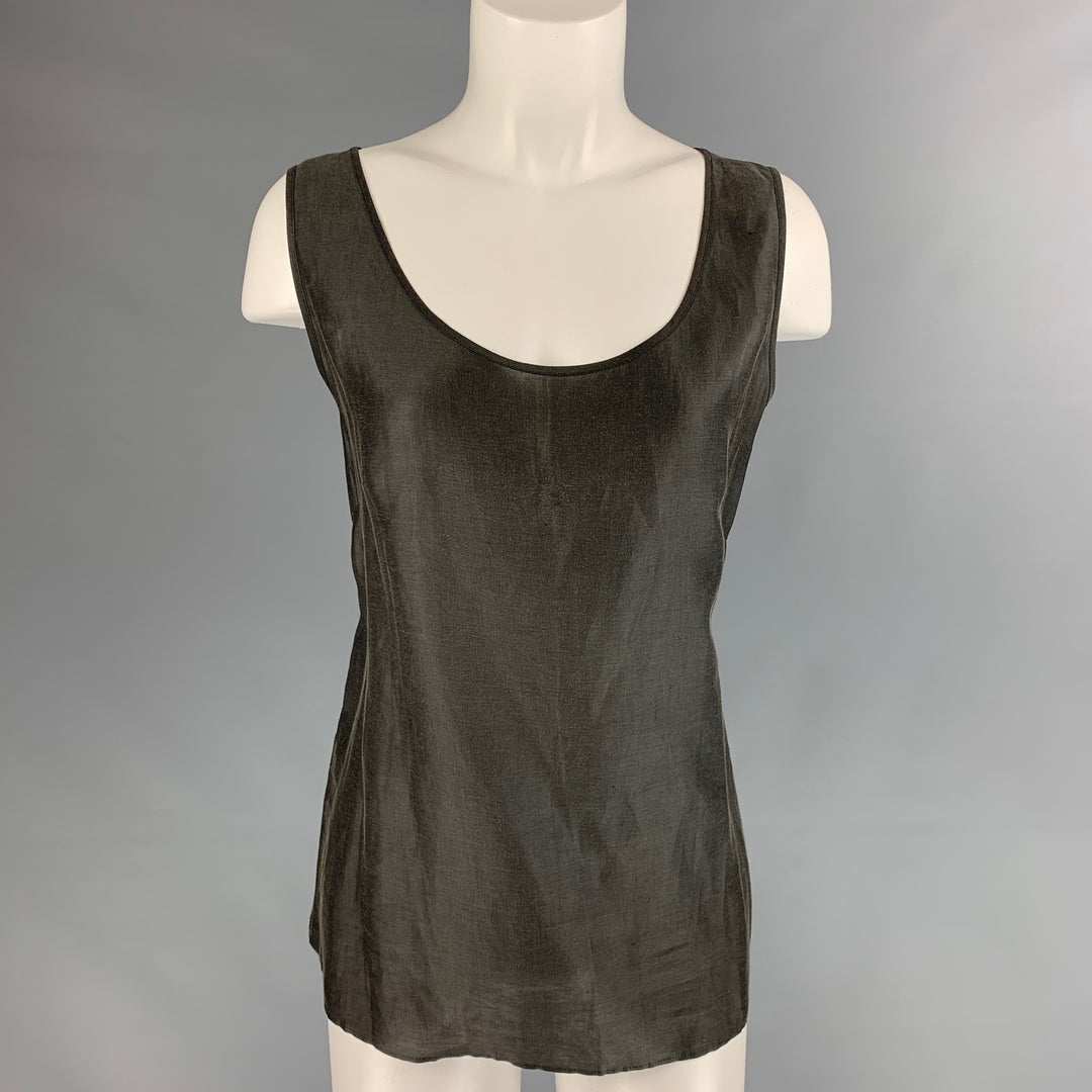 GIORGIO ARMANI Size 12 Slate Linen & Silk Blouse