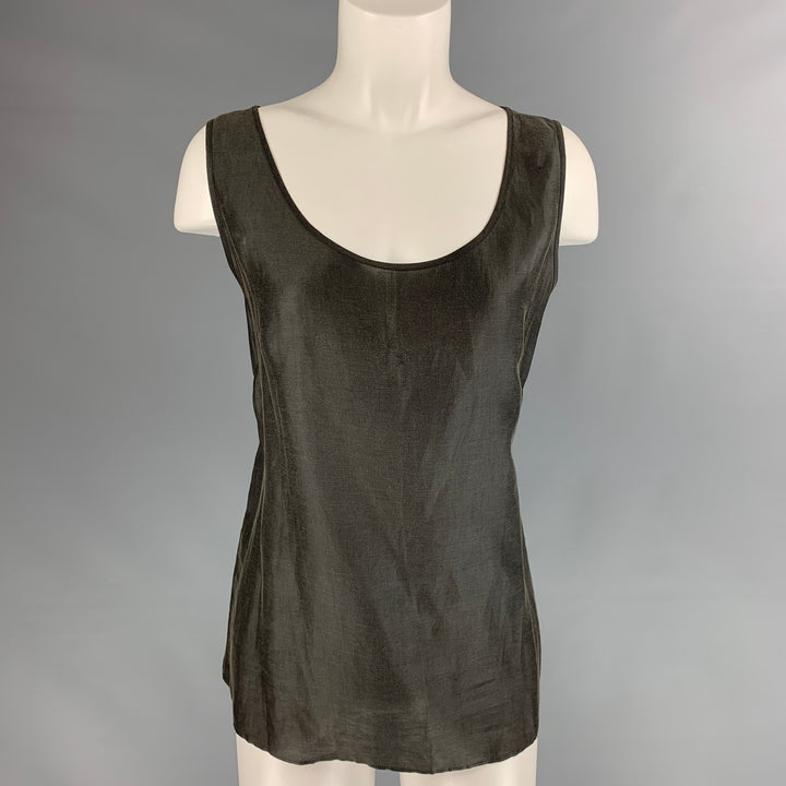 GIORGIO ARMANI Size 12 Slate Linen & Silk Blouse