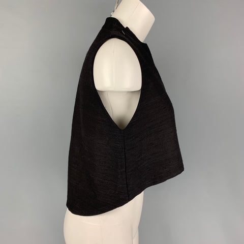 KAAREM Size S Black Silk Cropped Blouse