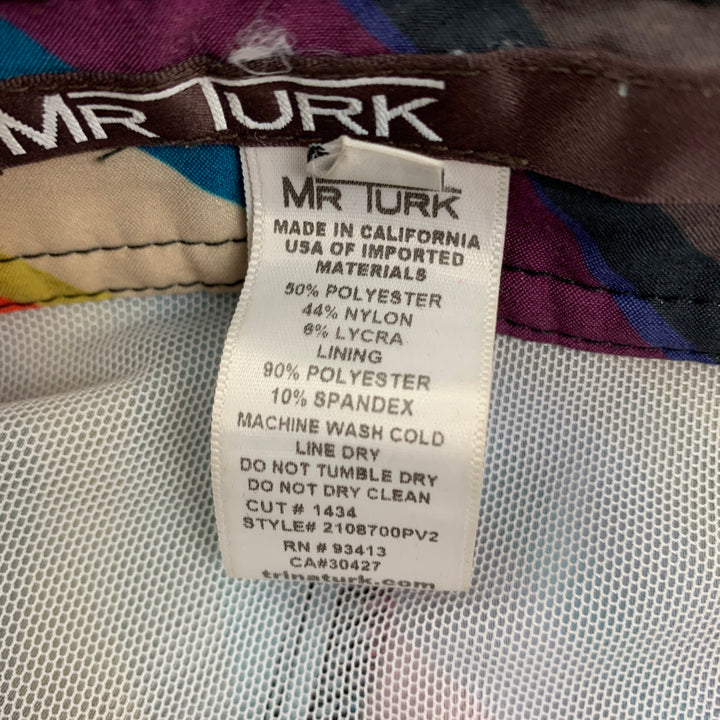 MR TURK Size 31 Multi-Color Stripe Polyester Blend Swim Trunks