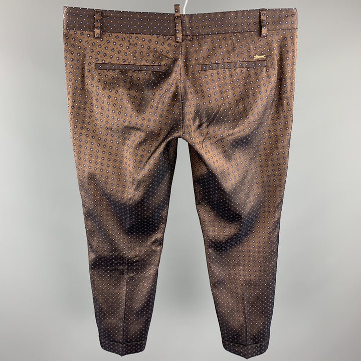 DSQUARED2 Size 8 Brown Jacquard Silk Cropped Dress Pants