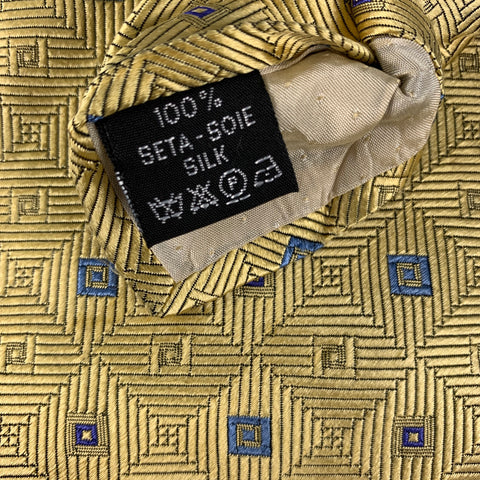 VERSACE Gold &  Blue Squares Silk Tie
