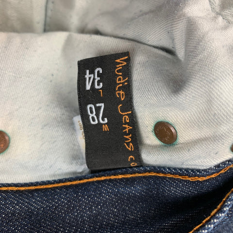 NUDIE JEANS Size 28 Dark blue Contrast Stitch Cotton Button Fly Jeans