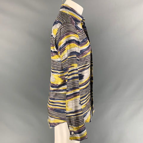 MISSONI Size S Purple & Gold Print Silk French Cuff Long Sleeve Shirt
