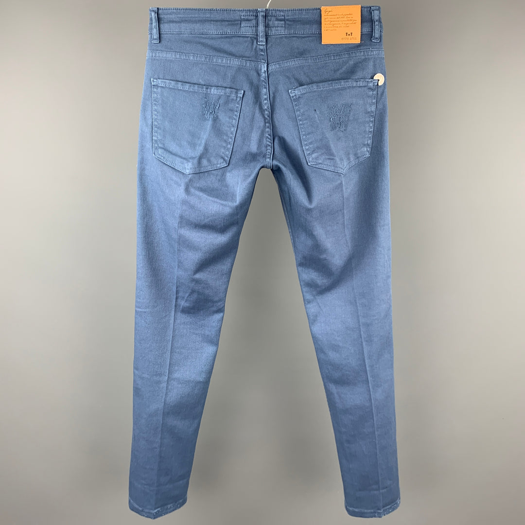 ENTRE AMIS Size 29 Blue Distressed Cotton Jean Cut Casual Pants