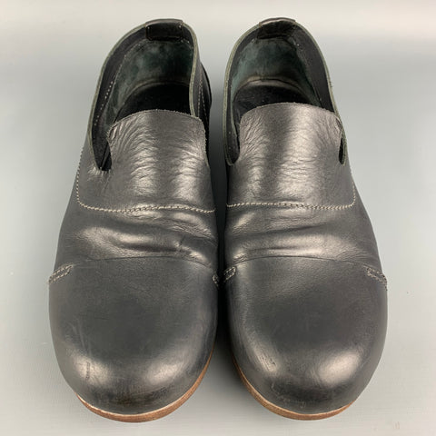 FAUSTO SANTINI Size 10 Black Contrast Stitch Leather Pull On Loafers