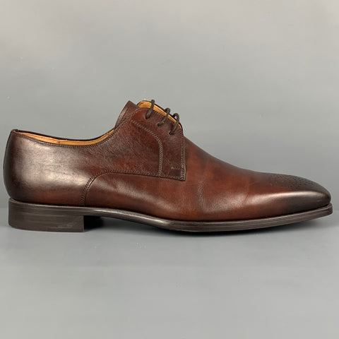 MAGNANNI Size 10 Brown Antique Leather Lace Up Shoes