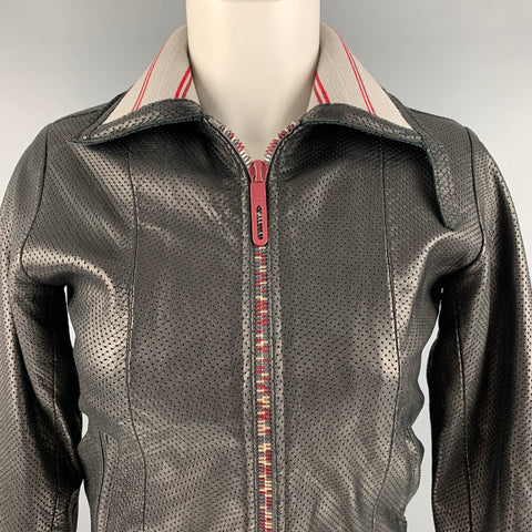 DR ROMANELLI Size S Black Grey Leather Perforated Jacket