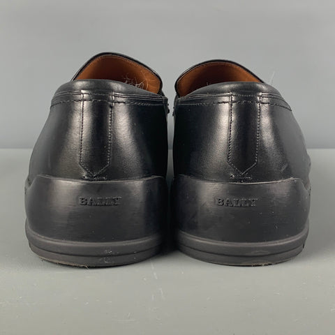 BALLY Size 10 Black Leather Penny Relon Loafers